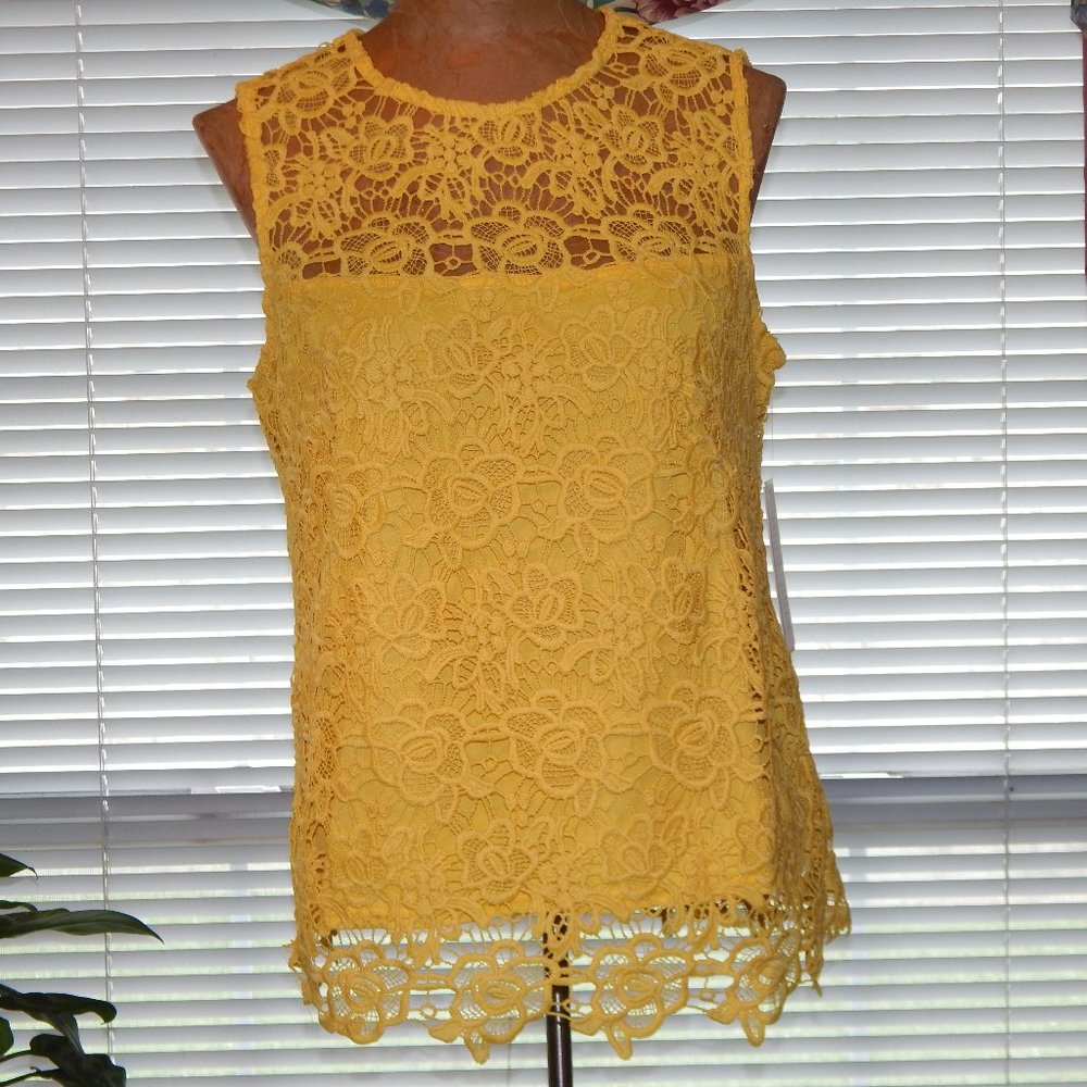 NANETTE LEPORE Lemon Yellow Lace Sleeveless Top S